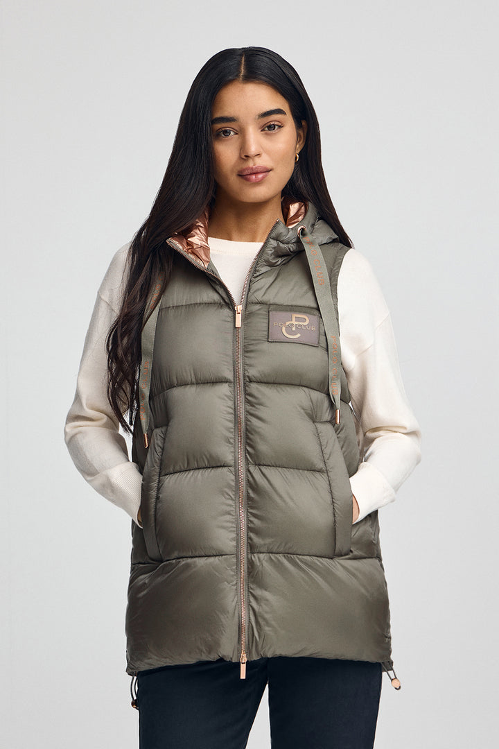 Colete acolchoado verde militar com logo Polo Club