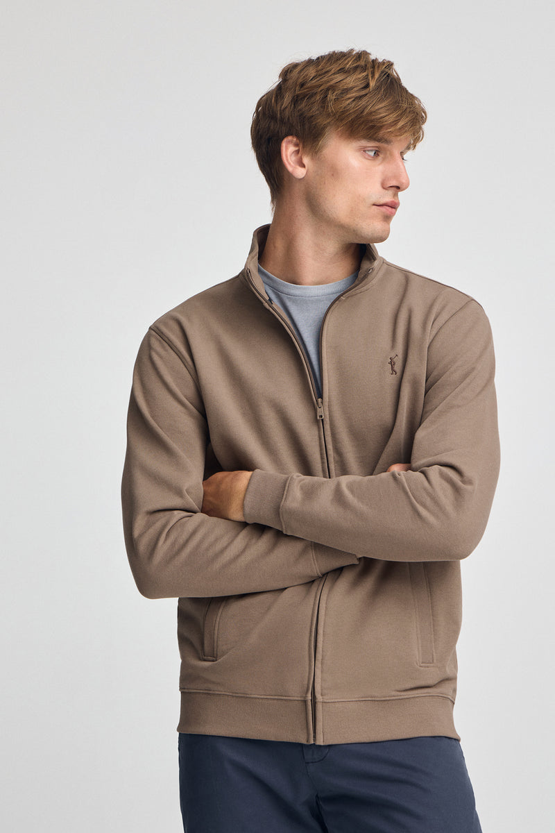 Cremallera Sudadera Hombre Marron Sudadera Marrón De Cuello Alto Y