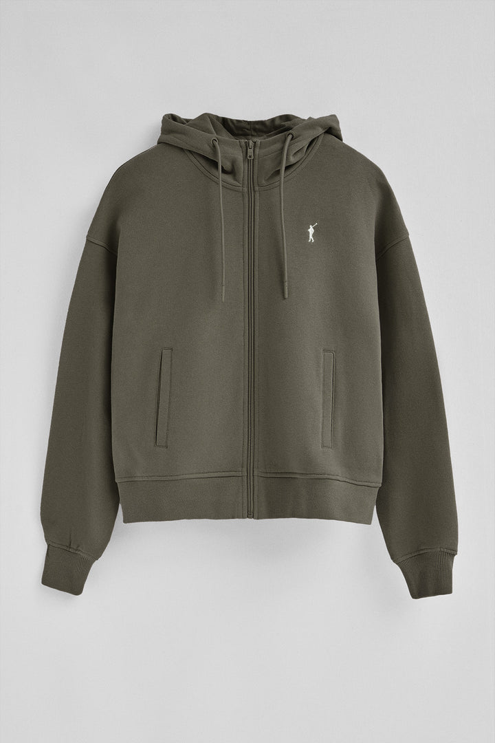 Sudadera verde militar con capucha con cremallera y logo Rigby Go