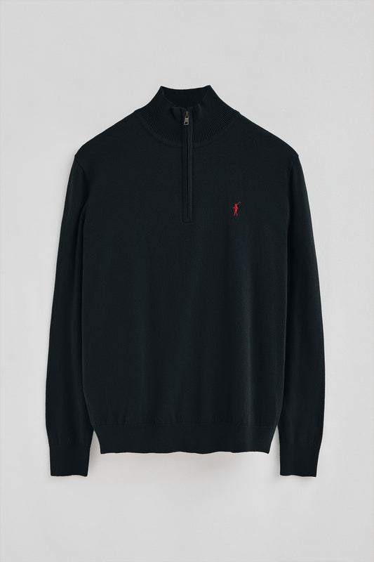 Man - Pullover - Navy-blue half-zip wool-blend jumper with Rigby Go embroidery