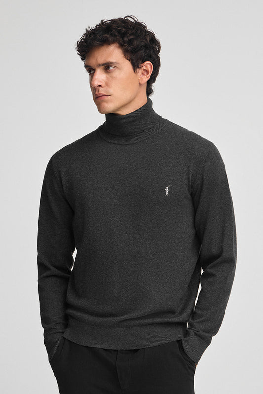 Jersey gris oscuro vigoré de cuello vuelto y mezcla de lana con bordado Rigby Go