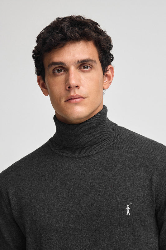 Jersey gris oscuro vigoré de cuello vuelto y mezcla de lana con bordado Rigby Go