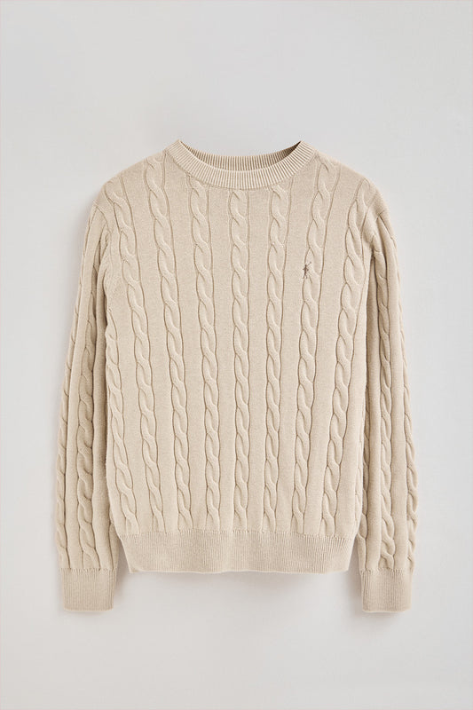 Man - Pullover - Beige cable-knit wool-blend jumper with Rigby Go embroidery