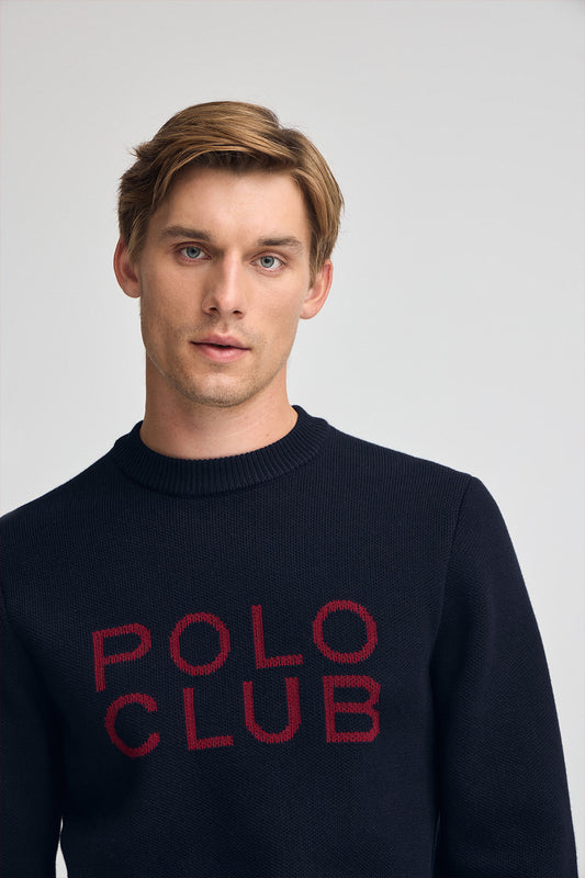 Sweter z dzianiny w kolorze granatowym, z kontrastowym logo Polo Club
