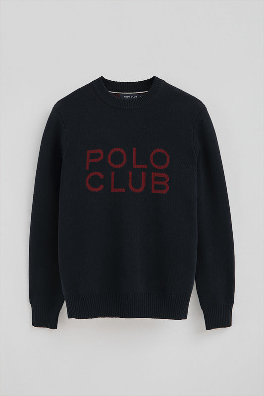 Sweter z dzianiny w kolorze granatowym, z kontrastowym logo Polo Club