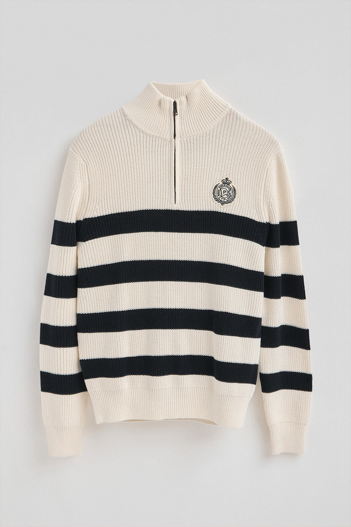 Jersey de rayas color crudo y azul marino con parche naútico Polo Club