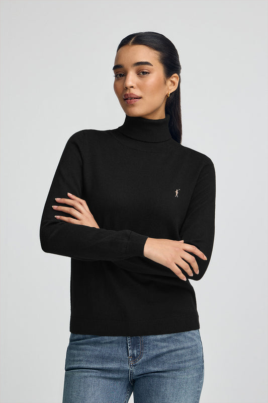 Jersey negro de cuello vuelto en mezcla de lana con bordado Rigby Go
