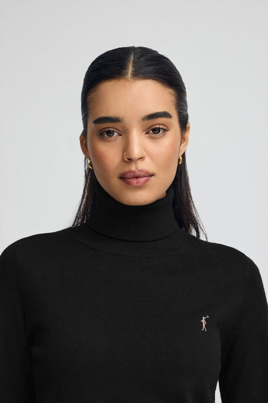 Jersey negro de cuello vuelto en mezcla de lana con bordado Rigby Go