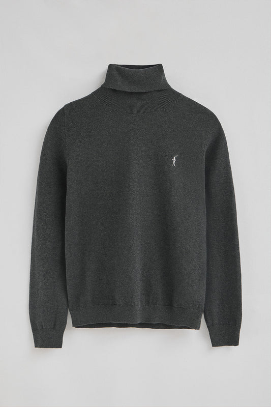 Sweter z golfem z mieszanki wełny w kolorze ciemnoszarym vigoré i z wyszywanym logo Rigby Go