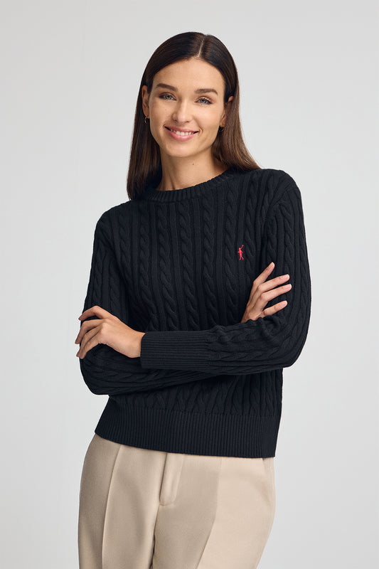 Sweter z mieszanki wełny w kolorze granatowym z okrągłym dekoltem i wyszywanym logo Rigby Go