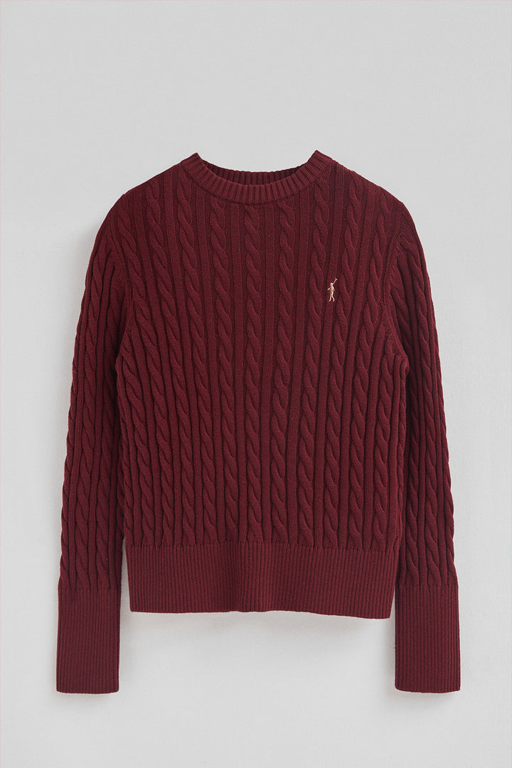Maroon round-neck wool-blend jumper with Rigby Go embroidery