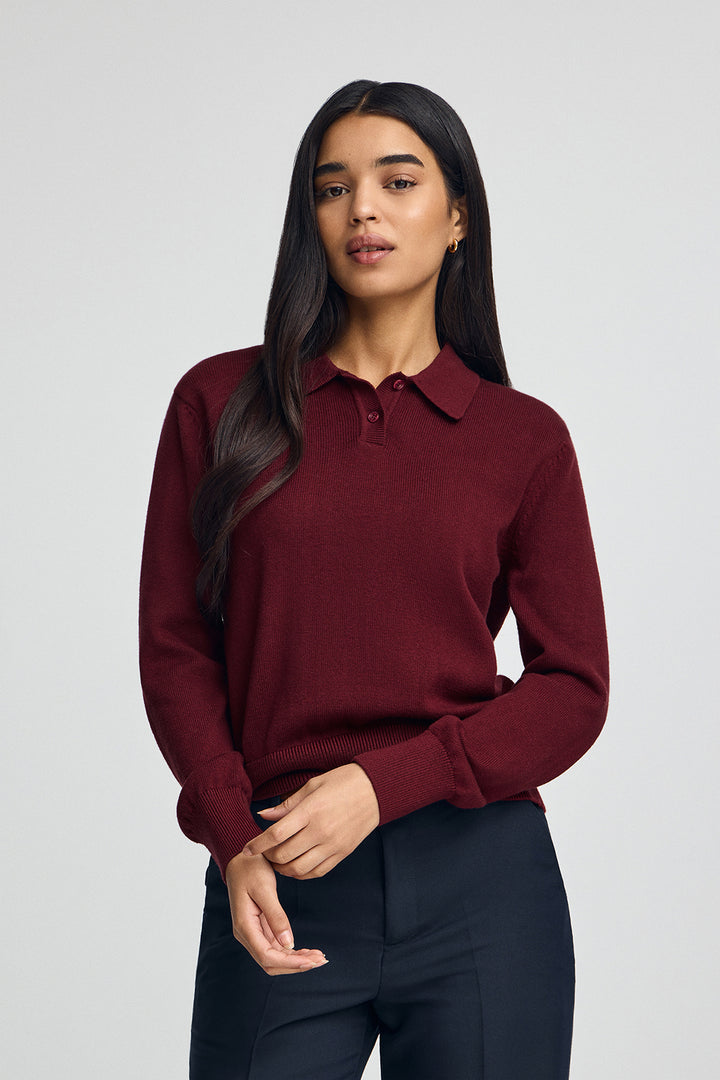 Camisola grená com gola polo em mistura de lã e botão em madre-pérola Rigby Go