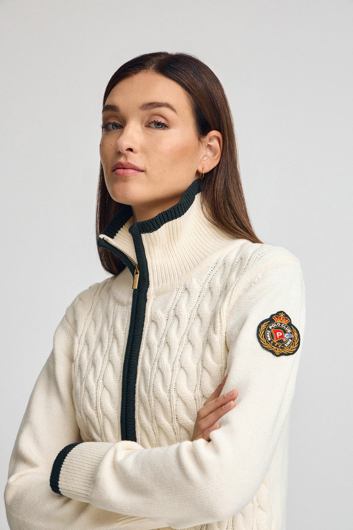 Cardigan cor crua com emblema náutico Polo Club