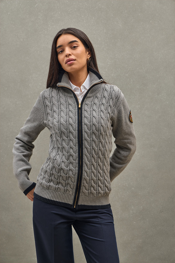 Cardigan cinza vigoré com emblema náutico Polo Club