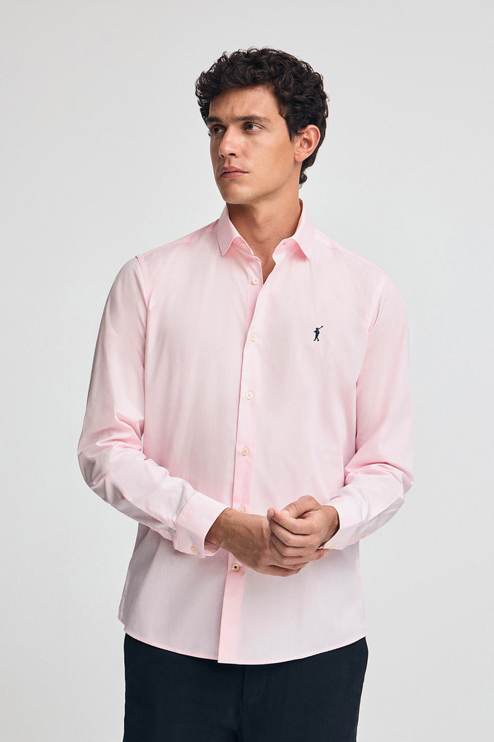 Camisa rosa de popelina e corte slim com logo Rigby Go
