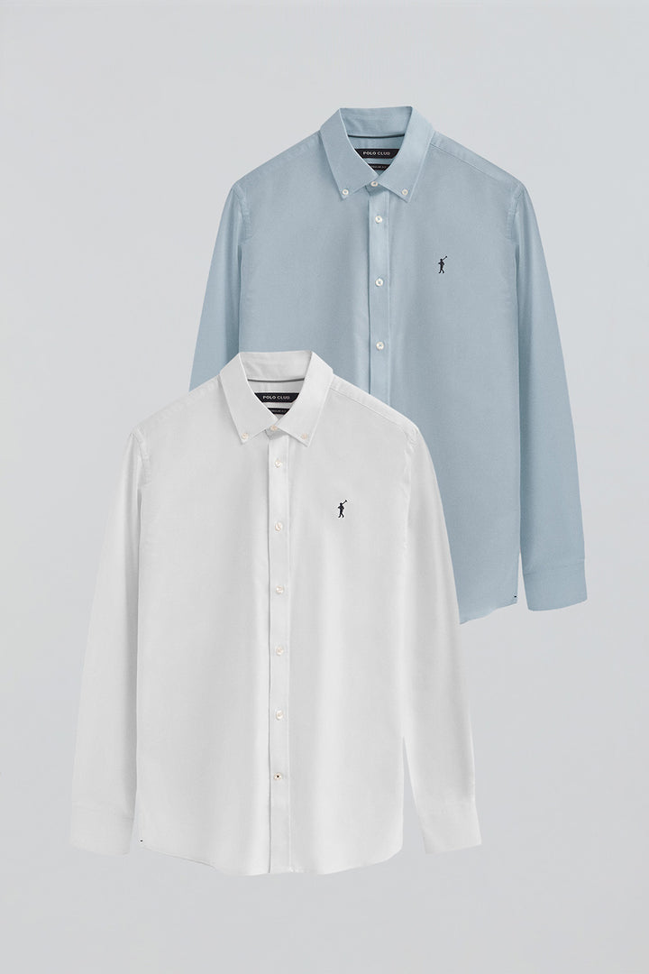 Pack de duas camisas em azul celeste e branco de corte regular com logo Rigby Go