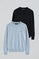 Pack van twee katoenen herentruien in marineblauw en gemêleerd lichtblauw met ronde hals en geborduurd Rigby Go-logo