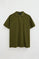 Moss-green garment-dyed polo shirt with Rigby Go embroidered logo