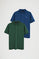 Pack hombre de dos polos en azul índigo y verde botella de manga corta y bordado Rigby Go