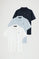 Pack hombre de tres polos en azul claro, azul marino y blanco de manga corta y bordado Rigby Go