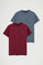 Pack hombre de dos camisetas azul denim y granate de manga corta y bordado Rigby Go