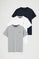 Pack hombre de tres camisetas azul marino, blanca y gris vigoré de manga corta y bordado Rigby Go