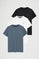 Pack de três t-shirts de manga curta para homem em preto, azul denim e branco, com bordado Rigby Go