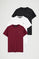 Pack hombre de tres camisetas negra, granate y blanca de manga corta y bordado Rigby Go