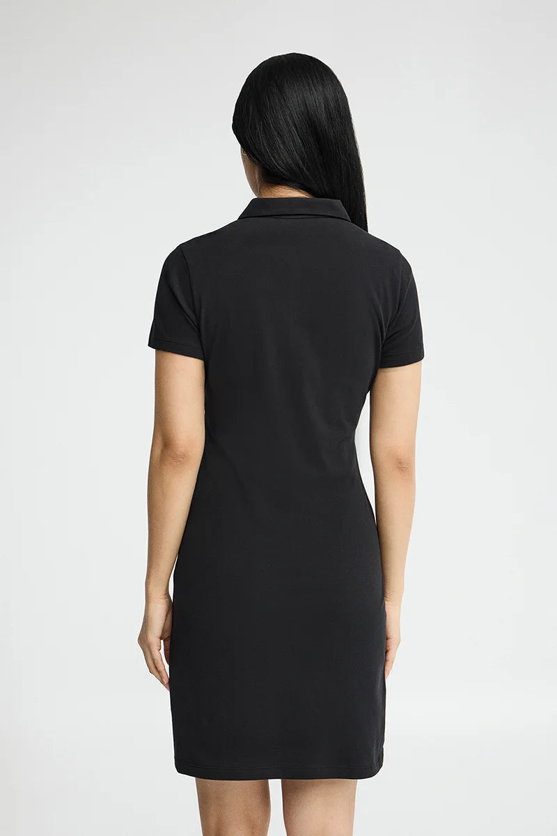 Black short polo dress with short sleeves and Rigby Go logo