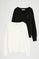 Pack donna con due maglioni in nero ed ecrù con scollo a V e logo Rigby Go