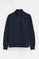 Marineblauwe sweater met hoge kraag, halve rits en geborduurd Rigby Go-logo