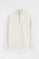 Gebroken witte sweater met hoge kraag, halve rits en geborduurd Rigby Go-logo