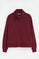 Maroon high-neck zip-up sweatshirt with Rigby Go embroidery