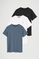 Pack hombre de tres camisetas negra, azul denim y blanca de manga corta con bordado Rigby Go