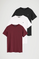 Pack hombre de tres camisetas negra, blanca y granate de manga corta con bordado Rigby Go