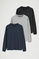 Pack hombre de tres camisetas azul marino, negra y gris vigoré de manga larga con bordado Rigby Go