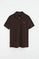 Donker chocoladebruine polo met halve ritssluiting en Polo Club-patch