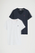 Pack donna con due magliette in bianco e blu marino con scollo a V con ricamo Rigby Go