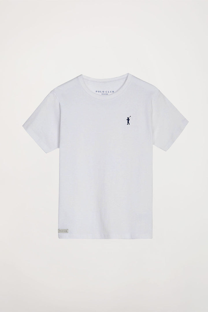 T-shirt branca com pequeno logótipo bordado