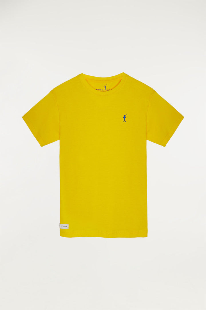 T-shirt amarela com pequeno logótipo bordado
