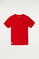 T-shirt vermelha com pequeno logótipo bordado