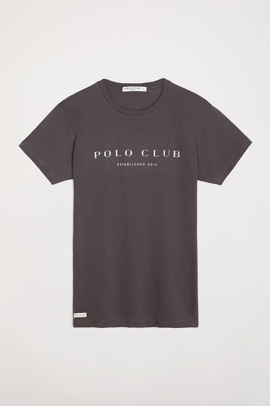 Camiseta orgánica gris plomo con estampación gráfica