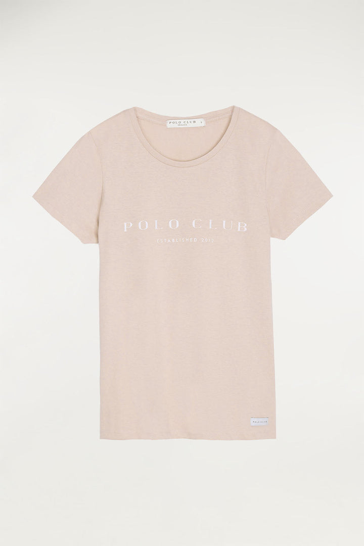 Camiseta algodón orgánico rosa con estampación frontal