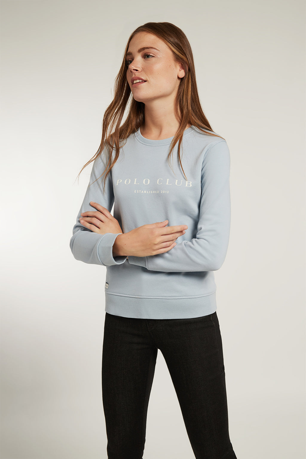 Sudadera orgánica azul celeste con estampación frontal | MUJER  | POLO CLUB