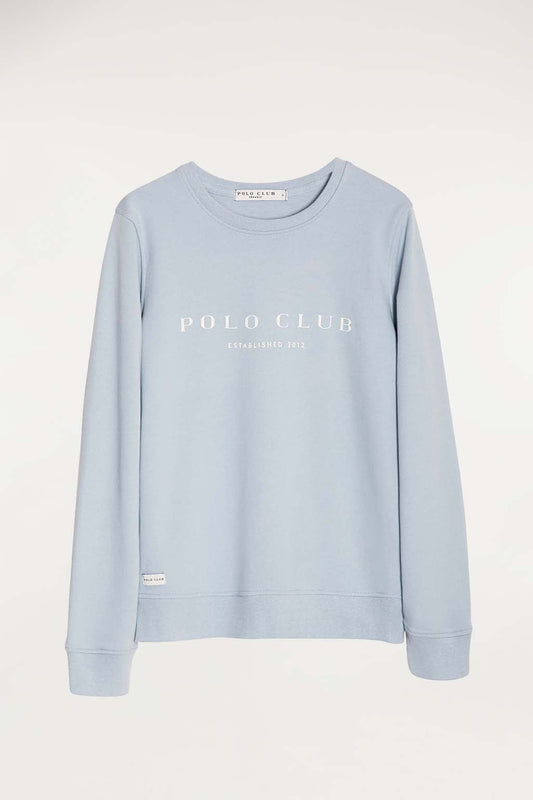 Sky blue organic sweatshirt with front print