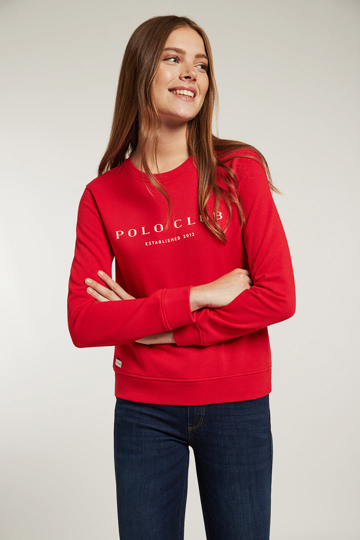 Sudadera orgánica roja con estampación frontal | MUJER  | POLO CLUB