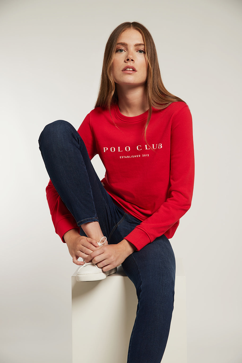 Sudadera orgánica roja con estampación frontal | MUJER  | POLO CLUB