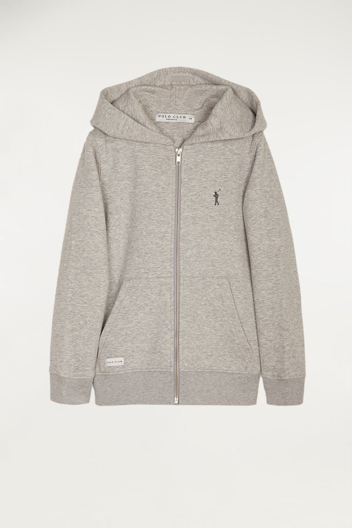 Sudadera orgánica kids gris abierta con capucha y logo bordado | NIÑOS | POLO CLUB