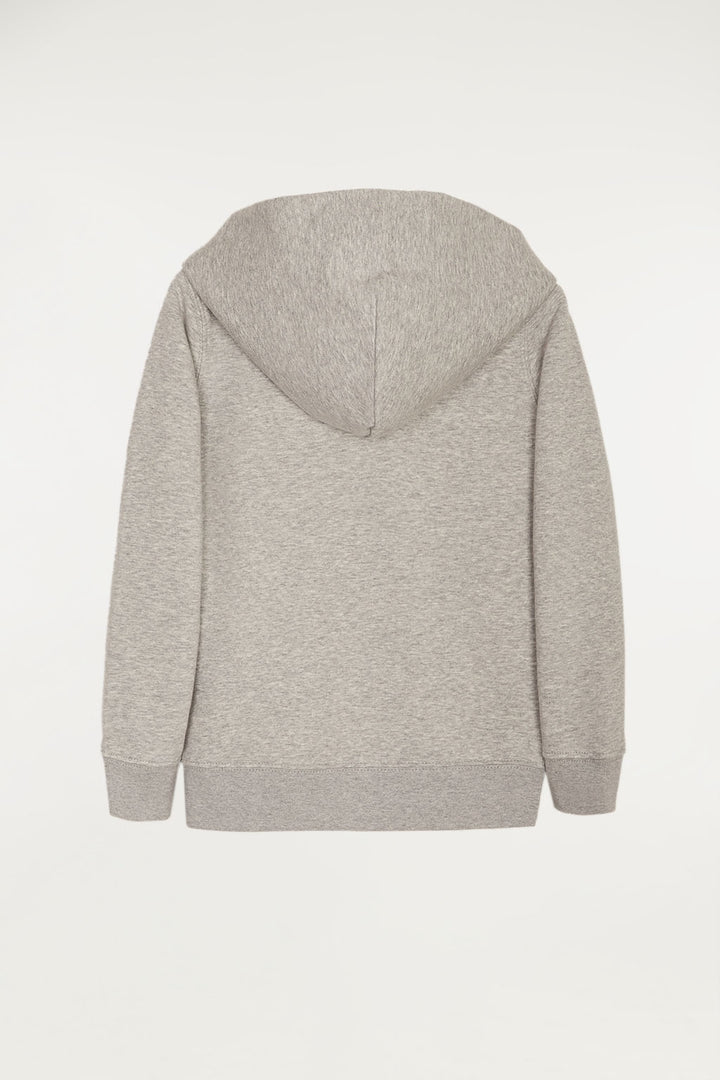 Sudadera orgánica kids gris abierta con capucha y logo bordado | NIÑOS | POLO CLUB