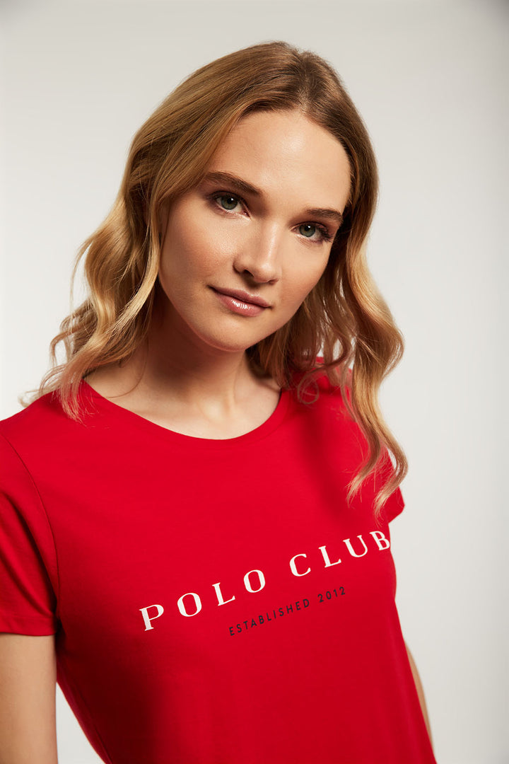 Camiseta de algodón orgánico roja con estampación frontal | MUJER  | POLO CLUB